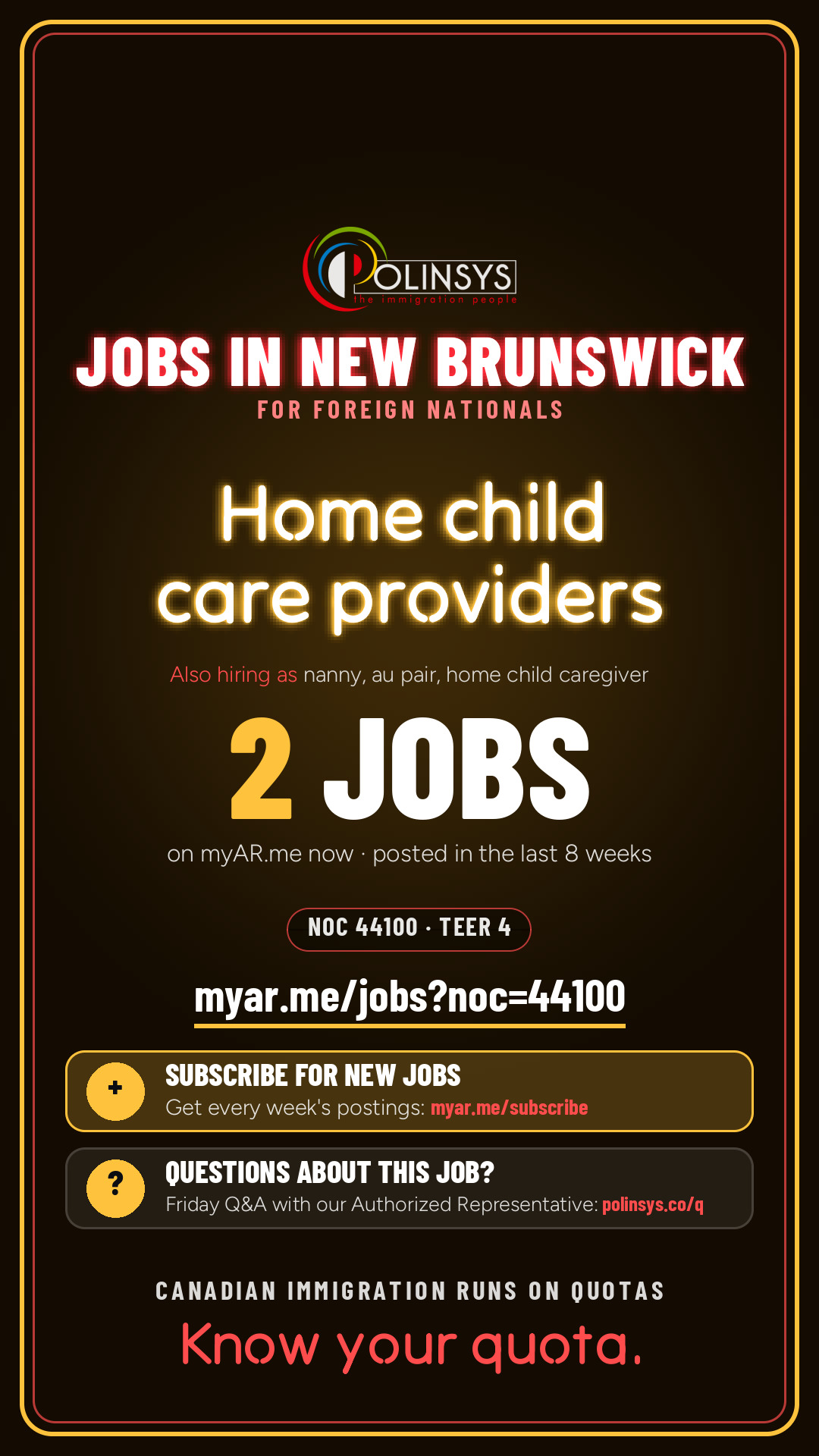 Job card: Home child care providers (NOC 44100) — 2 jobs on myAR.me