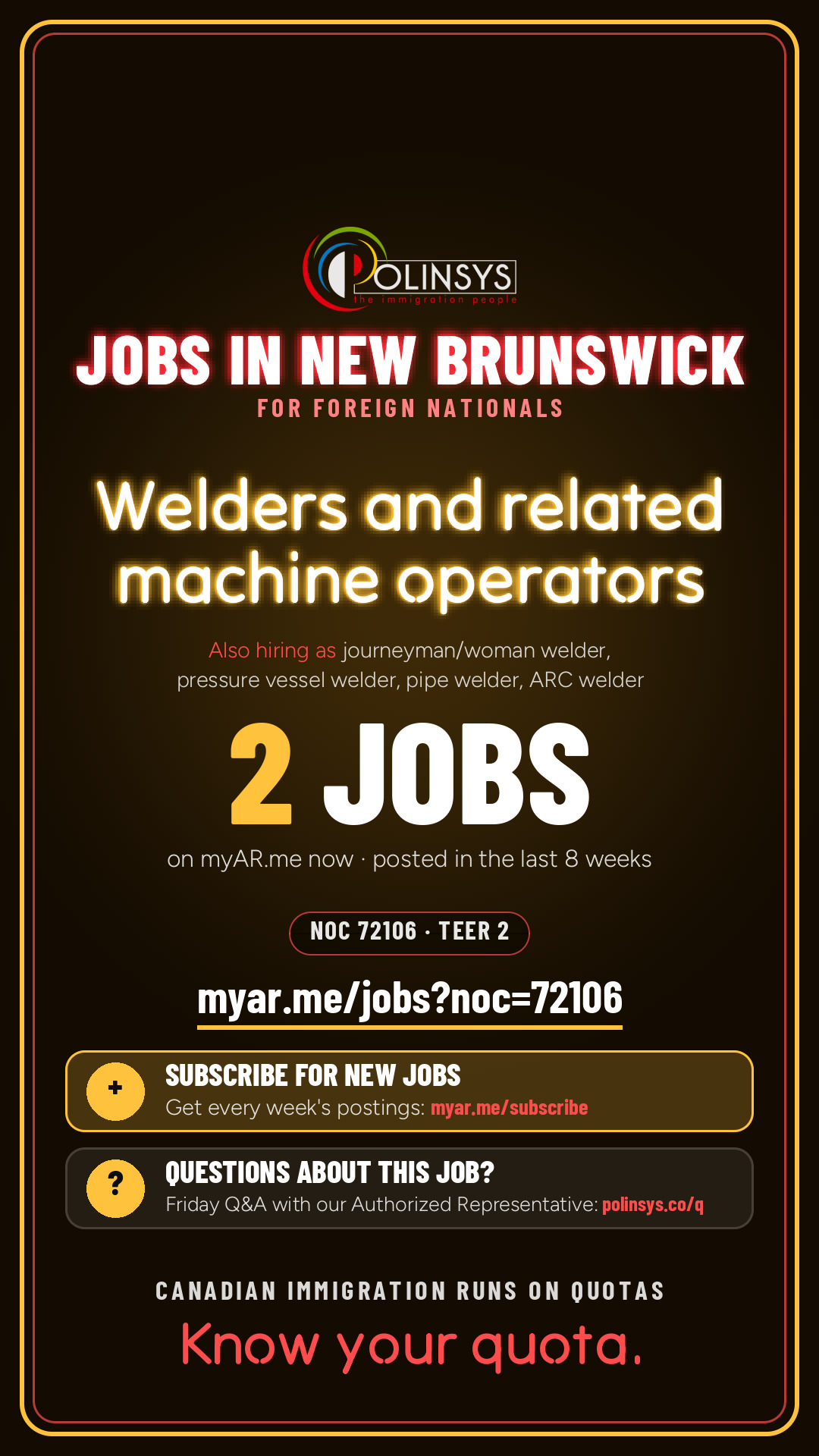 Job card: Welders and related machine operators (NOC 72106) — 2 jobs on myAR.me