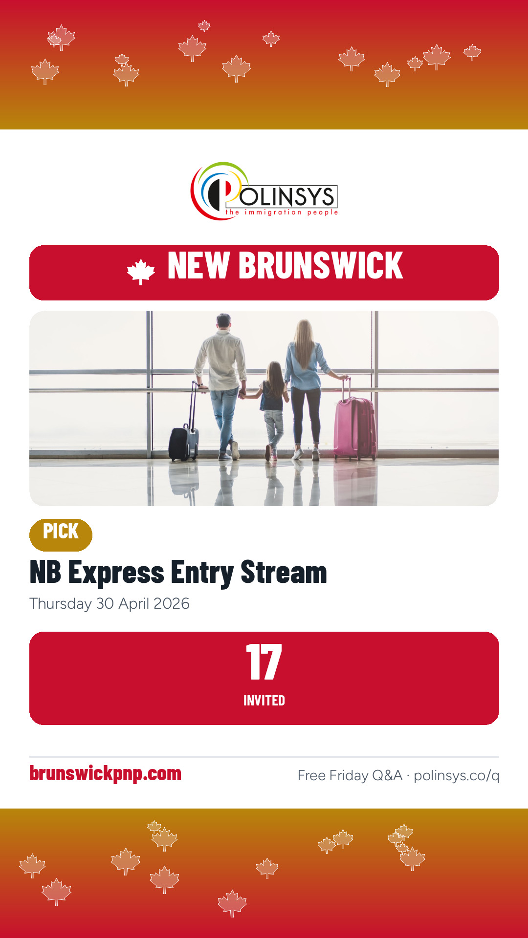 NB Express Entry Stream — 17 invitations, 30 April 2026