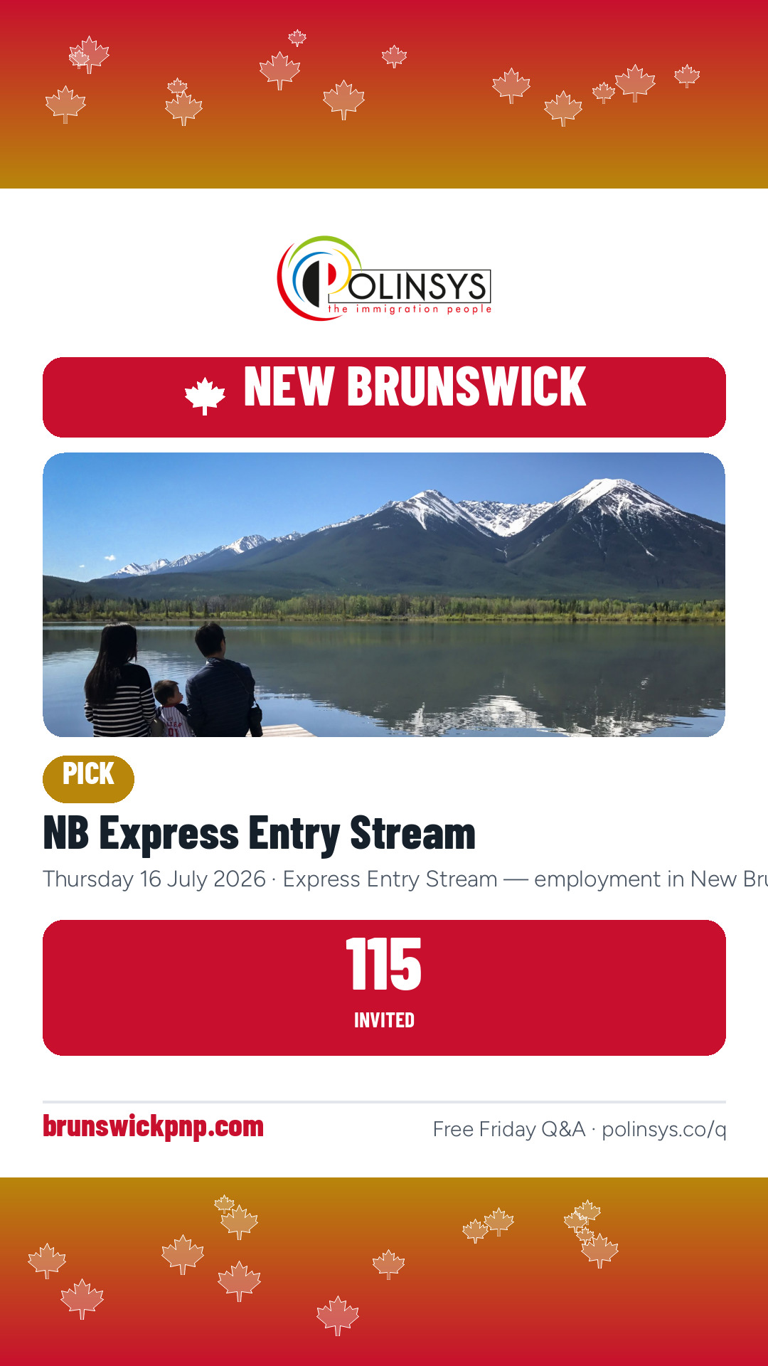 NB Express Entry Stream — 115 invitations, 16 July 2026