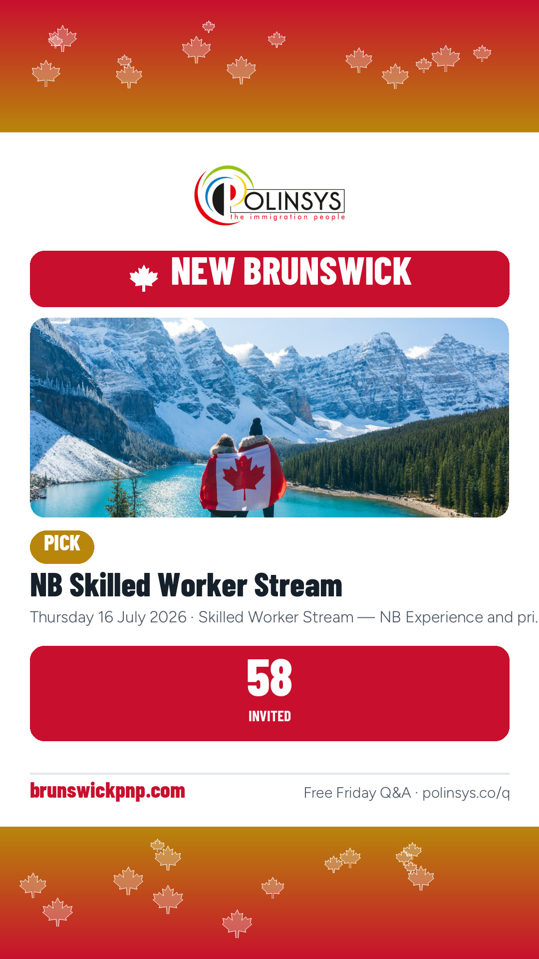 NB Skilled Worker Stream — 58 invitations, 16 July 2026